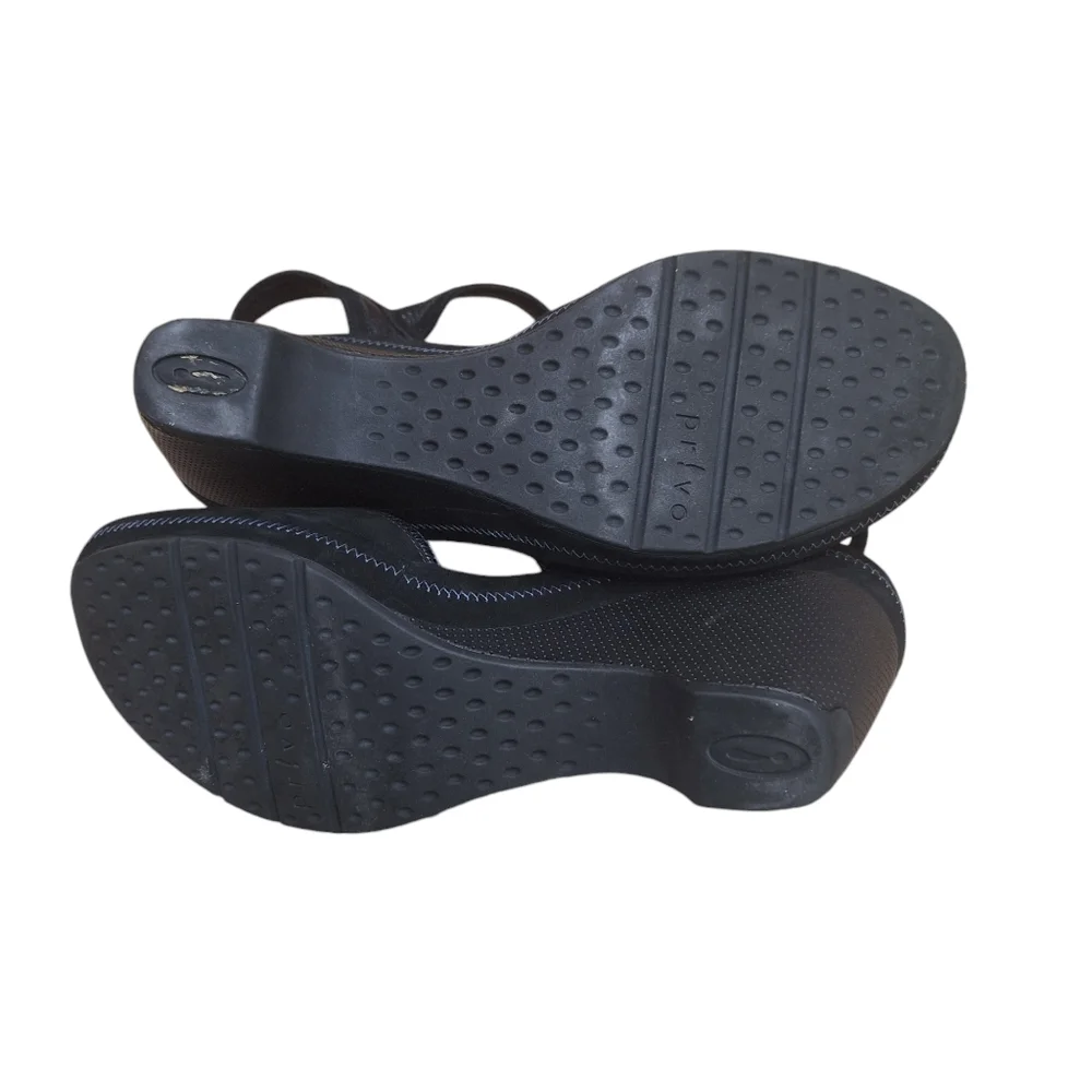 Privo by Clarks Black Wedge Heel Adjustable Strap Leather Sandals Women's sz9M